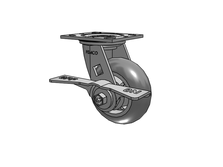 E-line Sealed Swivel Caster with 5 x 2 Thermo-Rubber (Donut) Wheel and 7 in Cam Brake